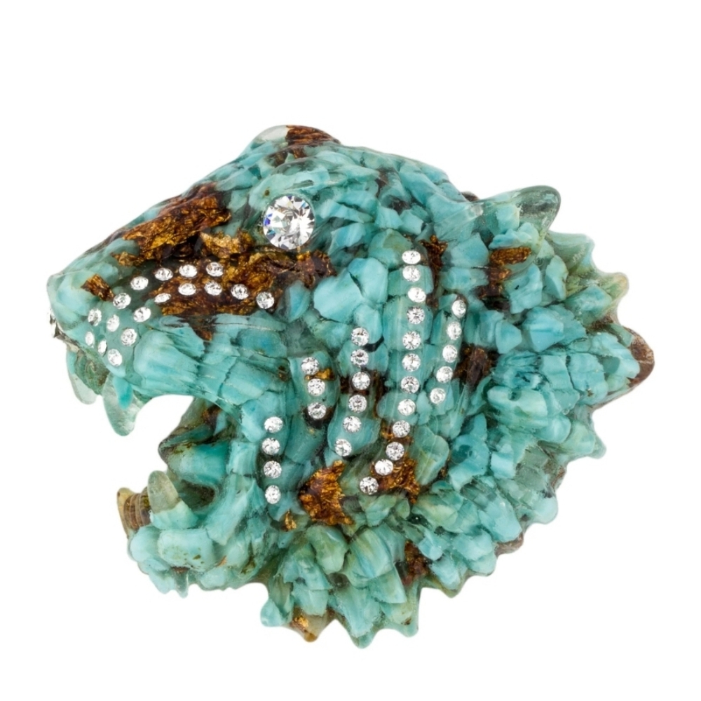 Gucci Turquoise and Gold Tiger Head Brooch